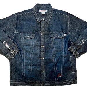 Vintage Avirex Jacket Mens 3X Gray Blue Denim Button Up Logo Patch Y2K 90's EUC